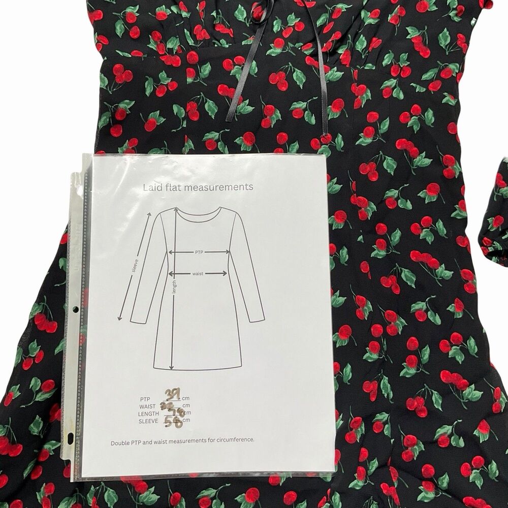 Reformation Black Red Floral Mini Dress Long Sleeve Romantic Cottagecore - Picture 4 of 7